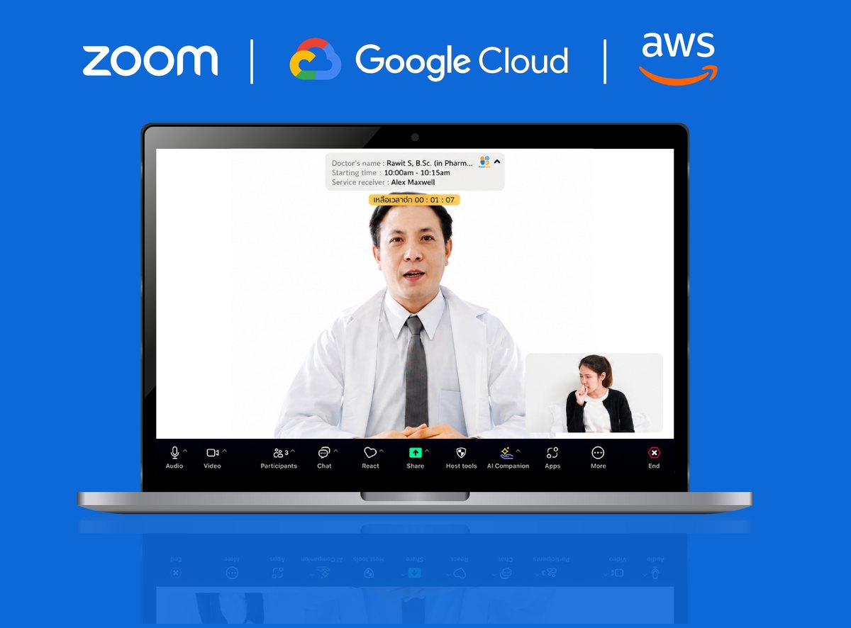 พันธมิตรเทคโนโลยี Zoom, Google Cloud และ AWS กับหน้าจอวิดีโอคอลเภสัชกร