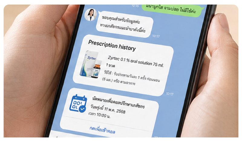 ประวัติการจ่ายยาแสดงบนมือถือระหว่างการปรึกษา